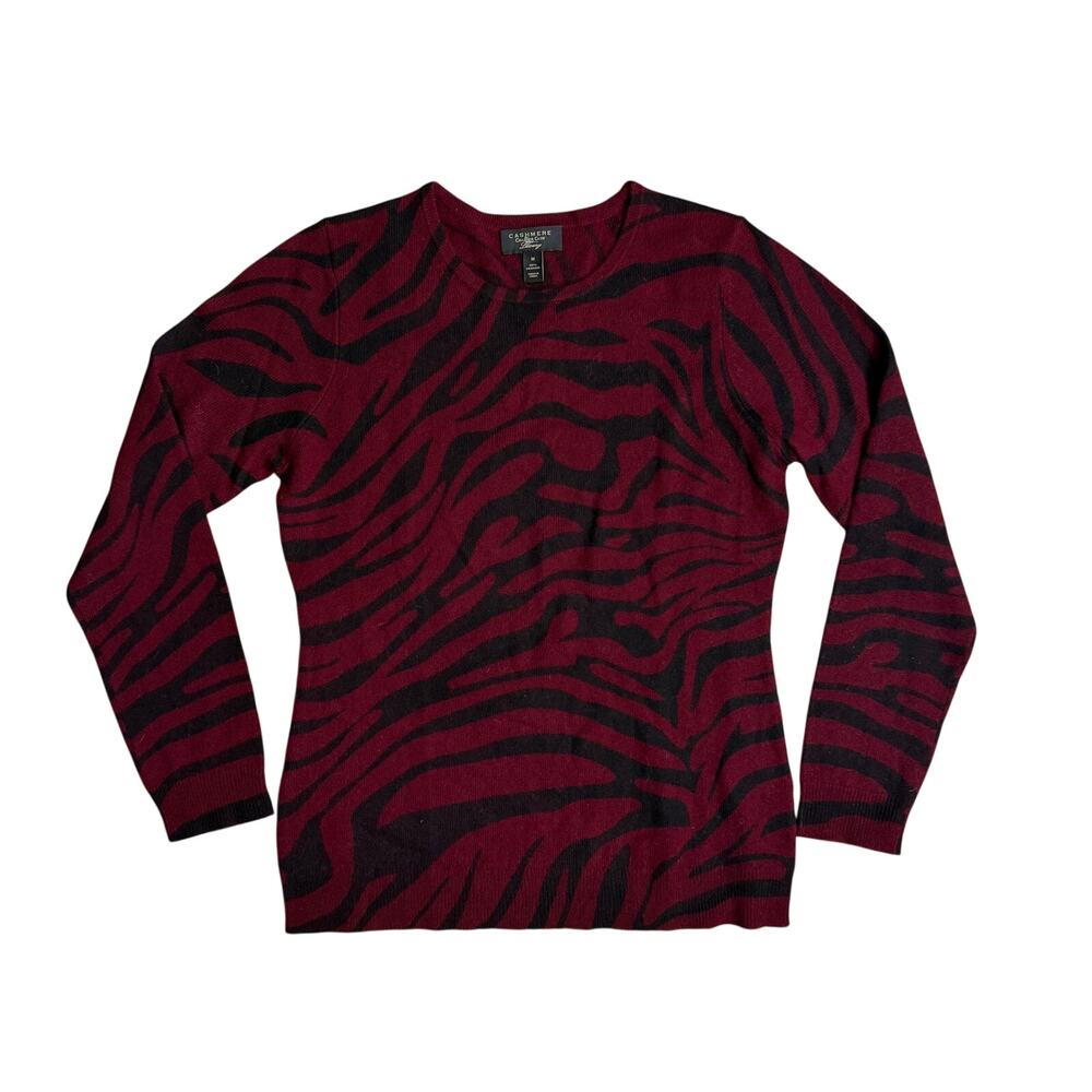 Charter Club Luxury Cashmere Animal Print Sweater Medium Burgundy Red Black